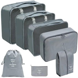 7Pcs Set Travel Organizer Storage Bags - Color: 7Pcs Grey