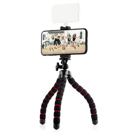MOJOGEAR Flexible Tripod with Foam Rubber Legs - Suitable for Smartphone/Compact Camera/Action Cam - Up to 26 cm High - With Tripod Mount for Smartphones up to 9.5 cm Wide - Black/Red