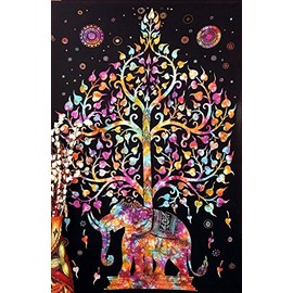 Tree Elephant Multi tapestry Indian tapestry Hippy tapestry (210x140cms) by Craftozone