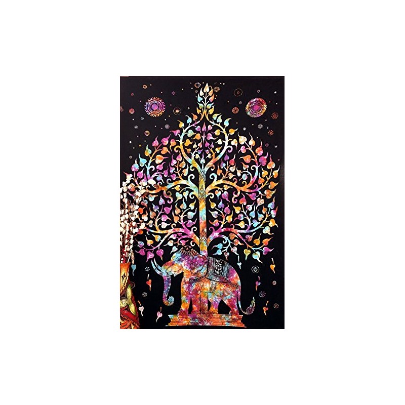 Tree Elephant Multi tapestry Indian tapestry Hippy tapestry (210x140cms) by