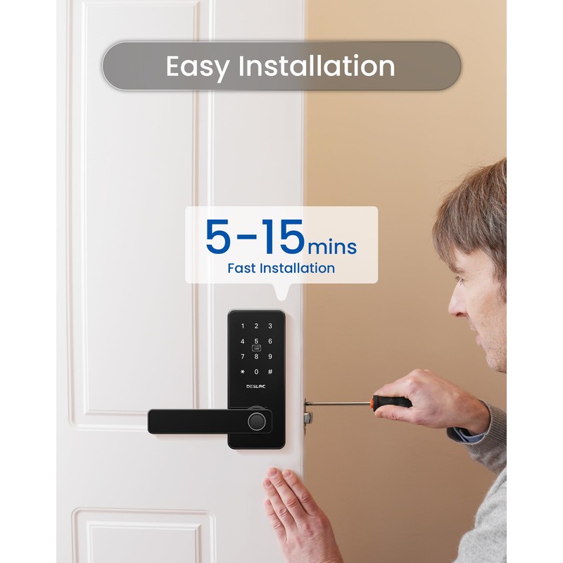 DESLOC B200L Fingerprint Smart Lock with Handle, Keyless Entry Door