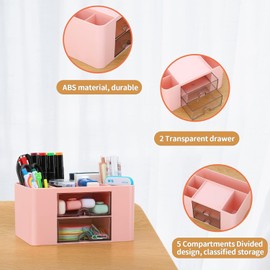 KAHEIGN Desk Organiser with 4 Compartments and 2 Drawers, 19 x 14 cm, Multifunctional Pen Holder, Desk Office Organiser, Ideal for Desk Organiser or Makeup Organiser