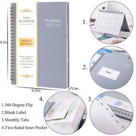 2022-2023 Planner - Academic Planner 2022-2023 with Weekly & Monthly Spreads, Jul. 2022 - Jun. 2023, 6.25" × 8.3", Tabs, Inner Pocket, Strong Twin-Wire Binding, Improving Your Time Management Skill