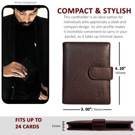 StarHide Soft Genuine Leather Compact Credit Debit Card Holder Wallet with Removable Plastic Sleeves Case 210 (Brown)