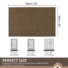 BEQHAUSE Dirt Trapper Door Mat 20" x 32", Non-Slip Washable Doormats Entrance Mat, Dirt Resistant and Absorbent Welcome Mat, Low Profile Floor Mats for Front Back Door and Entryway, Brown