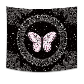 Romantic Angels Butterfly Tapestry Black and White Tapestries Boho Tapestry Wall Hanging with Stars Mandala Aesthetic Bohemian for Bedroom Living Room Decor Home Decor (51ʺL × 59ʺW)