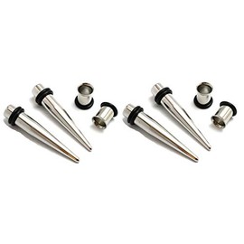 2 Pairs 1g 7mm and 9mm Steel Ear Stretching Kit Tapers & Tunnels
