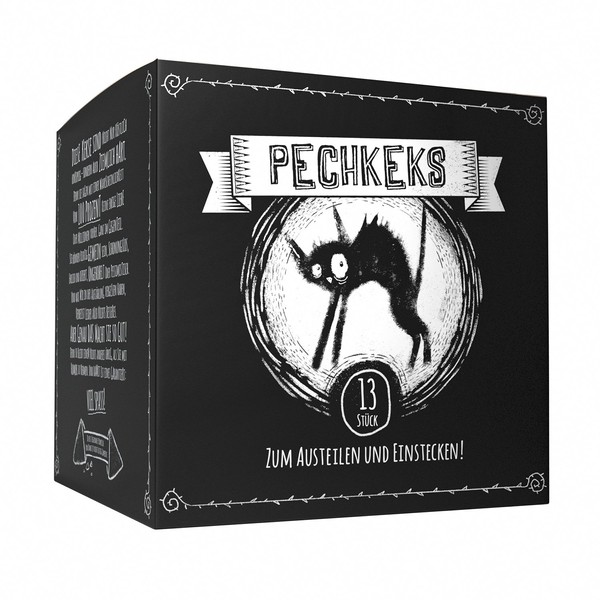 Pechkeks Design Box with 13 Pieces – for Handling and Inserting Black Biscuits – Black Humour. The Dark Twin of Fortune Biscuit