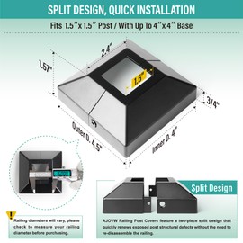 AJOVW 1Pcs 1.5" (1.5" Post/4" Base) Aluminum Post Base Cover, Suitable for Iron Stair railings, Balcony railings, Post Skirt Covers (Black)