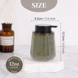 INGOFIN Ceramic Lotion Dispenser - 12 oz Refillable Hand Soap Dispenser Bathroom, Modern Liquid Soap Dispenser with Pump, Dish Soap Dispenser for Kitchen，Glazed-Green