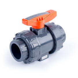 HYDROSEAL Kaplan PVC 1 1/2" True Union Ball Valve with Full Port, ASTM F1970, EPDM O-Rings and Reversible PTFE Seats, Rated at 200 PSI @73F, Gray, 1 1/2 inch Socket (1 1/2")