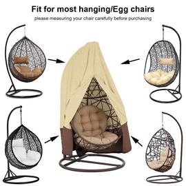Egg Hanging Chair Cover with Zipper, Heavy Duty Weather Resistant Wicker Egg Swing Chair Cover Veranda Patio Garden UV Resistant Protective Cover (Single Seat, Beige & Coffee)