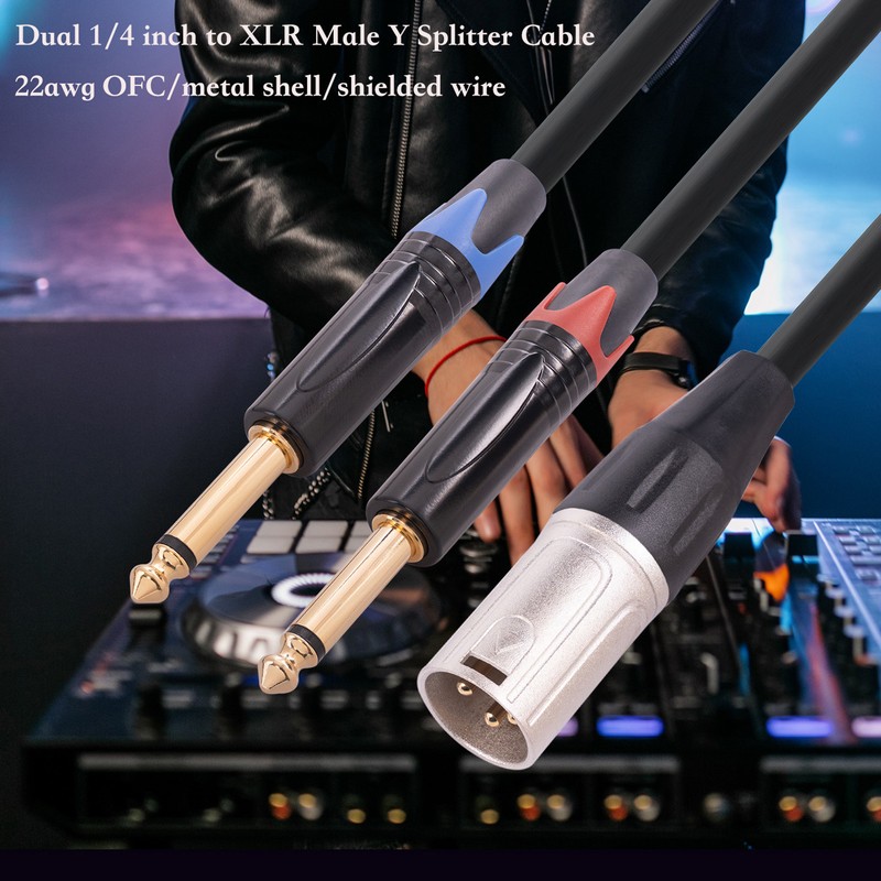 Dual 1/4 Inch to XLR Male Y Splitter Cable XLR