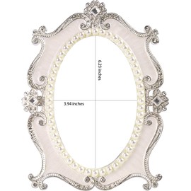 Nerien Decorative Tabletop Oval Mirror Vintage Metal Desktop Mirror with Stand Pearl Floral Frame Makeup Mirror Retro Cosmetic Mirror Countertop Dressing Mirror for Home, Bedroom Decor White-M
