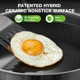 PekGema Hybird Nonstick Frying Pan with Lid 12 inch, Stainless Steel Skillet, Ceramic Non-stick Oven-Safe Chef Pan, Induction Ready, PFOA PFAS FREE Cookware