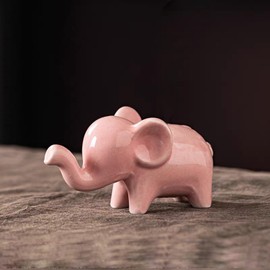 OwMell Good Luck Elephant Decor for Home, Small Ceramic Elephant Statue Figurine for Home Decor, Elephant Collection Ornament - Pink