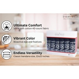 6-Pack Black Bandana Gift Set - 100% Cotton, 22x22 In, Paisley - Large Cowboy Head Bandanna Scarf - Holiday Gifts for Men Women and All