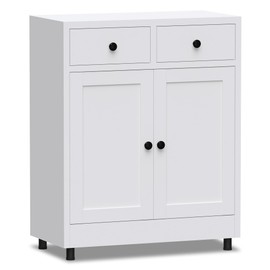 JINKUR Metal Storage Cabinet with 2 Drawers and Adjustable Shelf, Sideboard Buffet Cabinet for Home, Office, Hallway, Entryway, Living Room, Kitchen Pantry and Dining Room (34.8" H, with Feet, White)