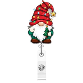Christmas Badge Reel,Cute Gnome Acrylic Badge for ID Card Badge,Fun Telescoping Retractable Badge Holder Alligator Clip Accessories for Nurse,Medical Worker,Nursing Student,Teacher