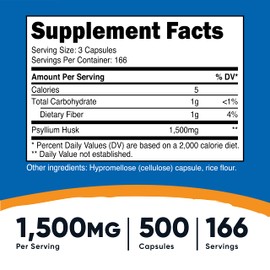 Nutricost Psyllium Husk 1500mg, 500 Capsules (3 Bottles)
