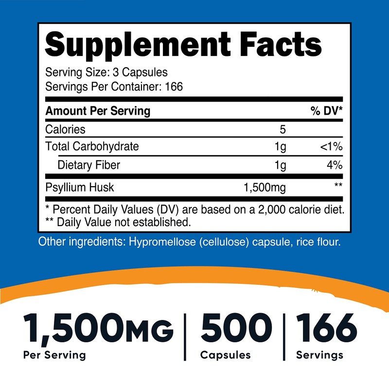 Nutricost Psyllium Husk 1500mg, 500 Capsules (3 Bottles)