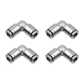 Dnyta 4 Pcs 1/4 Inch OD Quick Push to Connect Air Fittings, Nickel-plated Copper Elbow Fittings Right Angle Connect PV-1/4, Air Hose Pneumatic Fittings, for Pneumatic, Air Brake System