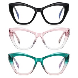 Bullabulling - Juego de 3 anteojos de lectura de gran tamaño estilo Oprah para mujeres y hombres, bisagras de resorte, bloqueo de luz azul, lectores de computadora, Negro/Rosa/Verde, Large