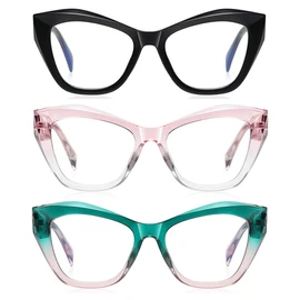 Bullabulling - Juego de 3 anteojos de lectura de gran tamaño estilo Oprah para mujeres y hombres, bisagras de resorte, bloqueo de luz azul, lectores de computadora, Negro/Rosa/Verde, Large