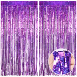 O-Kinee Tinsel Curtains, Purple Glitter, Pack of 2 Metallic Glitter Curtain Fringe 1 m x 2 m, Glitter Tinsel Curtain, Foil Fringe Curtain for Christmas Tree, Birthdays, Festivals, Party, Stage