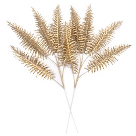 Artificial Golden Boston Plants Plastic Fake Fern Shrubs Grass Tall 30 Inch for Christmas Decoration Outdoor Indoor Home Garden Xmas Decor Table Centerpieces DIY Hotel Hall Vase Filler - Gold 2 Pcs