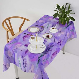 AAVEUP Purple Butterfly Tablecloth, Watercolour Fantasy Abstract Oil Painting Lavender Beautiful Butterfly Art Round Print for Home Party Dining Room Kitchen Decor Rectangular 55x55 inch