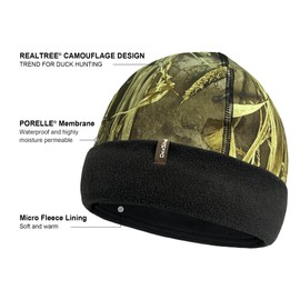 DexShell Waterproof Watchcap for Men and Women, Membrane Lined Fleece Liner, Cold Weather Realtree Duck Hunting Hat, Camo Max-7, Unisex S/M (56-58cm)