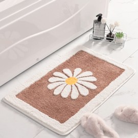 Dorruger Bathroom Rugs Mat, White Flower Bath Rugs Fluffy Soft Superfine Fiber Rugs Non Slip Bath Mat Machine Wash Plush Mats,Bathroom Rug for Bathroom Shower Room (16"×24", Brown)