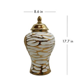 TREATLIFE HOME Charming White and Gold Ginger Jar for Elegant Décor, Removable Lid, Displaying Flowers and Enhancing Living Spaces, 19 inches