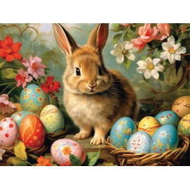 SKRYUIE 5D Diamond Painting Easter Kits - DIY Diamond Art Kits for Adults Rabbit, Full Round Drill - Crystal Cross Stitch - Adults Craft for Wall & Office Decor - 12x16 Inch / 30x40 - Bunny Easter