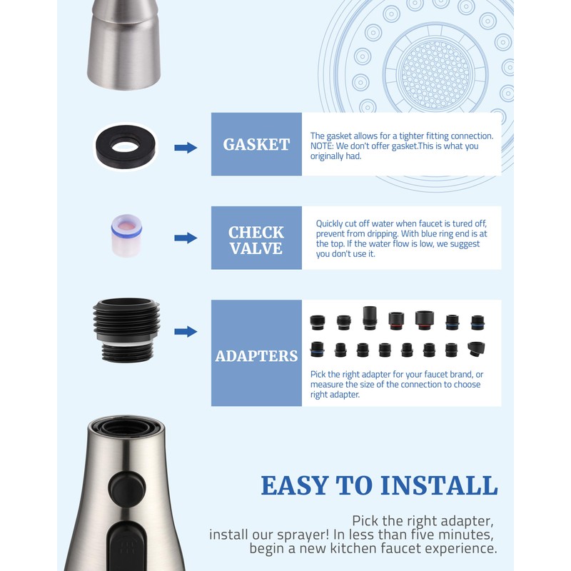 Kitchen Faucet Head Replacement with 15 Adapters - 3 Functions