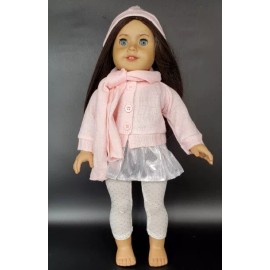 Sophia Complete 5 Pcs Outfit Set- Skirt, Cardigan, Leggings, Hat, & Scarf for 18" Dolls