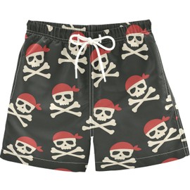 visesunny Summer Boy's Beach Shorts Skull Crossbone Quick Dry Soft Drawsting Swim Trunks Baby Boy Bathing Suit with Pockets
