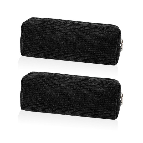 BEIBXHQQ 2 Pieces Black Pencil Case, Corduroy Pencil Case, Large