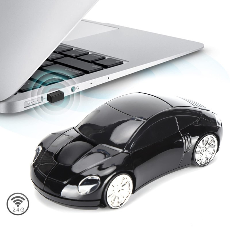 ASHATA Wireless 2.4G Mouse, Cute Car Mouse with USB Receiver,