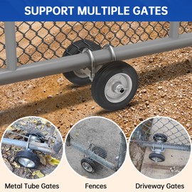 Fengone 6" Rolling Gate Wheel for Chain Link Fence Rolling Sliding Gates Heavy-Duty Steel Rolling Gate with 2 Rubber Wheels for Metal Tube Gates and Driveway Gates
