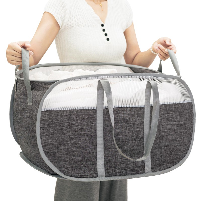 Pop-Up Laundry Basket，collapsible Mesh Laundry Hamper– With Extended Shoulder Straps,