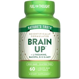 Nature's Truth Brain Up Softgels | 60 Count | with L-Theanine, Bacopa, B-12 & MCT | Non-GMO and Gluten Free Supplement