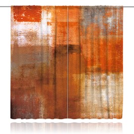 MESHELLY Burnt Orange Grey Abstract Curtains 42W x 63H Inch Rod Pocket Rust Brown Art Painting Modern Contemporary Watercolor Cool Oil Print Living Room Bedroom Window Drapes Treatment Fabric 2 Panel