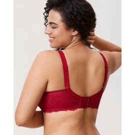 DELIMIRA Women's Minimiser Bra Large Sizes without Padding Full Cups with Lace, darkred, 100C