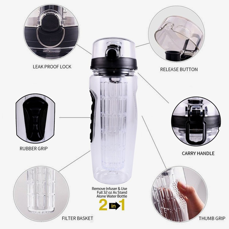 willceal Fruit Infuser Water Bottle 32oz Durable, Large - BPA
