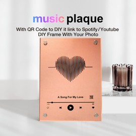Photo Acrylic With QR Code Linked to Song| Music Plaque Frames | Christmas Gift | Heart Shape Bronze 8th Anniversary Gift for wife, 13.4 * 18 * 0.5cm, Valentines Day Gift