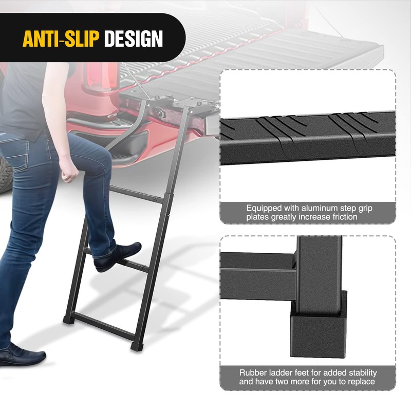 Nilight Foldable Truck Tailgate Ladder for Pickup with Aluminum Step