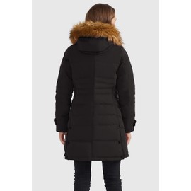 Orolay Women's Hooded Slim Puffer Jacket Quilted Mid Length Winter Down CoatBlack L