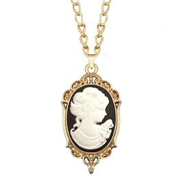 TAMHOPE Lady Cameo Necklace Enamel Medal Necklace,Crown Lady Maiden Cameo Necklace,Vintage Cameo Jewelry Women